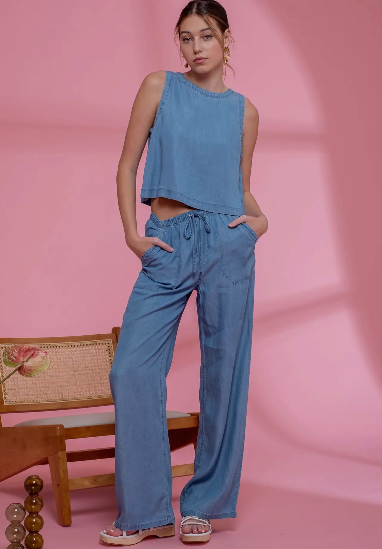 High Waisted Chambray Pants