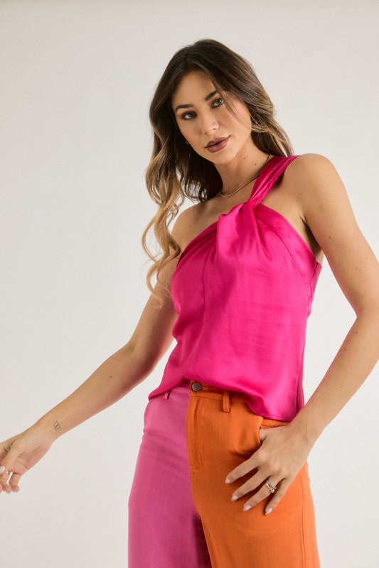 'Goddess' Satin Open-Shoulder Top